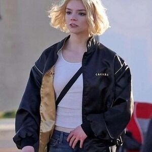 90s Anya Taylor-joy Cesar's reversible gold and black satin full zip jacket